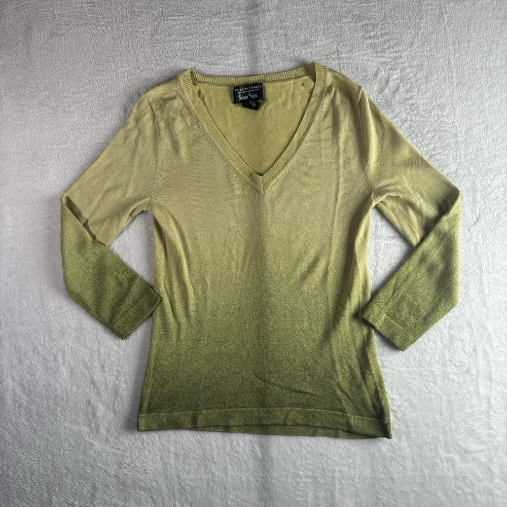 Y2K Ellen Tracy Neiman Marcus Silk Blend Long Sleeve V-Neck Top Women's XS - Picture 1 of 8